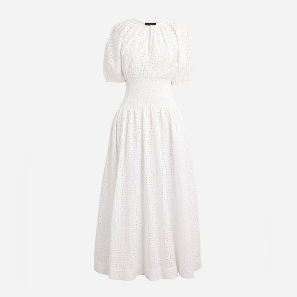 J. Crew Provence Smocked-Waist Midi Dress in Eyelet, White - Picture 2 of 13